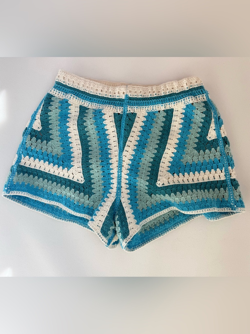 Rebellion Blue Crochet Knit Shorts Women’s Size Small Boho Festival Lined